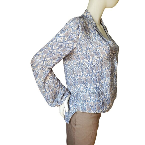 Max Studio XS High-low Blouse Long Sleeve Shirt V-neck Lightweight Relaxed Boho - Picture 3 of 11